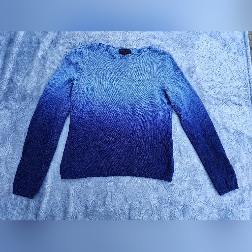 Vintage Ralph Lauren Women's L Sweater Lambs Wool Angora Blue Ombre Tie Dye - Picture 2 of 5